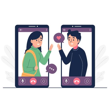 Couples communicating through video call vector illustrationのイラスト素材