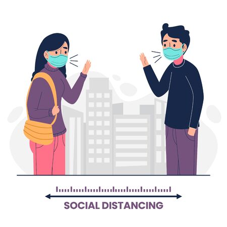 Social distancing, people keeping distance for infection risk and disease vector illustrationのイラスト素材