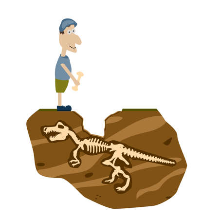 A man found a bone of a dinosaur skeleton at the excavationのイラスト素材