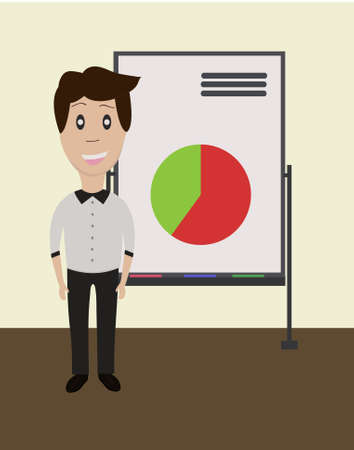 The man next to a board with a pie chartのイラスト素材