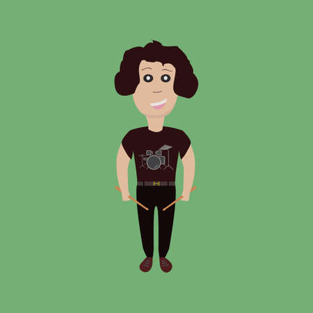 Drummer boy in T-shirt with drums and drumsticksのイラスト素材