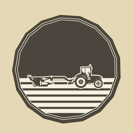 Vector logo in the shape of a polygon with a tractor plowing.のイラスト素材