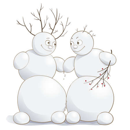 Vector illustration of cute amorous snowmenのイラスト素材
