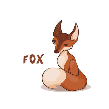 Vector illustration of a cartoon cute fox cub sitting wrapped in a tail