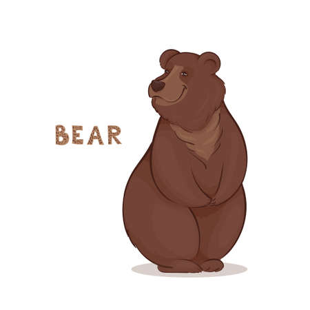 Vector illustration, a cartoon brown smiling bear, isolated on a white backgroundのイラスト素材
