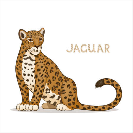 A cartoon jaguar, isolated on a white background. Animal alphabet.のイラスト素材