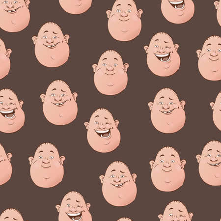 Vector seamless pattern with funny roly poly facial gestures. Brown seamless background with faces.のイラスト素材