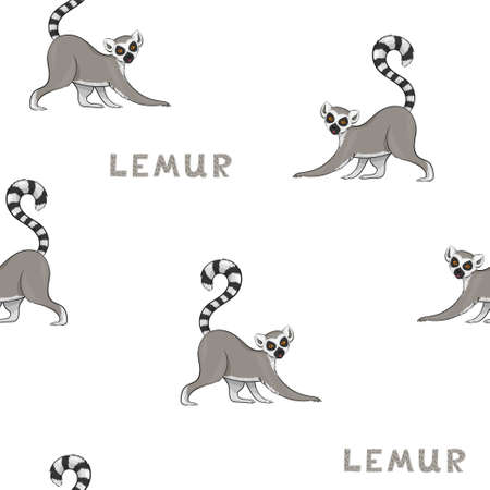 Vector seamless pattern with cartoon lemurs. Colored seamless backgroundのイラスト素材