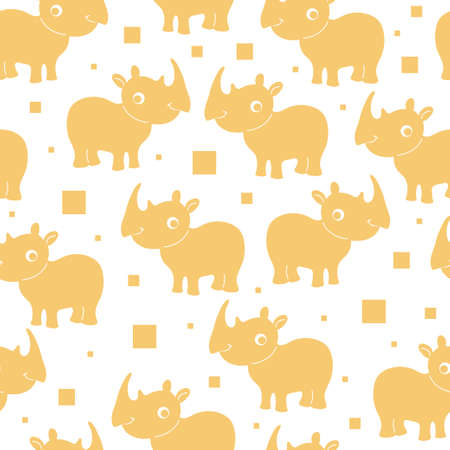 Vector seamless pattern with orange rhinoceros silhouettes.のイラスト素材