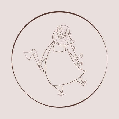 Vector illustration, a cartoon funny merry slightly mad butcher with an ax. A cartoon characterのイラスト素材