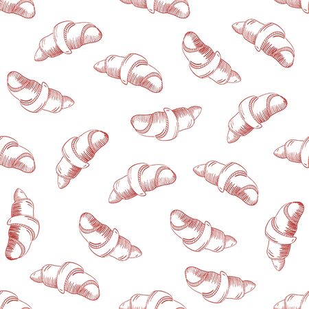 Vector hand drawn croissant seamless pattern. Background  for fast food design. Useful for restaurant identity, packaging, menu design and interior decorating.のイラスト素材
