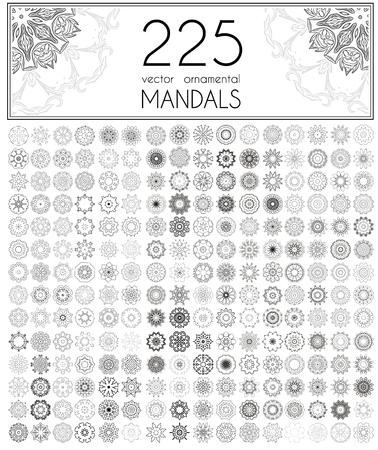 Geometric circular ornament set. Isolated vector mandalas. Perfect set for any kind of design, wedding, birthday and other holiday, kaleidoscope, medallion, yoga, india, arabicのイラスト素材