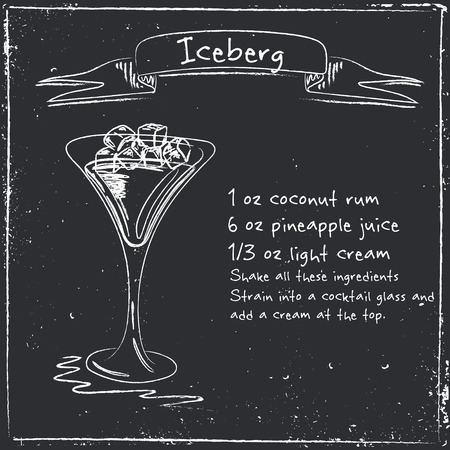 Iceberg. Hand drawn illustration of cocktail, including recipes and ingredients. Vector collection.のイラスト素材