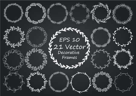 Floral Frame. Round handdrawn wreaths. Collection of clip art vector frame bouquets. Romantic wreath with copyspace for your text.のイラスト素材