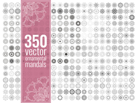 Geometric circular ornament set. Isolated vector mandalas. Perfect set for any kind of design, logo, wedding, birthday and other holiday, kaleidoscope, medallion, yoga, india, arabicのイラスト素材