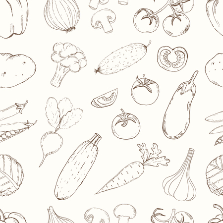 Vegetables with name seamless pattern. Useful for restaurant identity, packaging, menu design and interior decorating.のイラスト素材