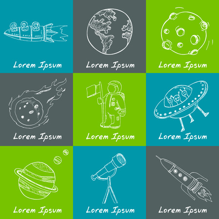 Astronomy hand drawn doodles. Stars, planet and space transportation  used for school education and document decoration.のイラスト素材