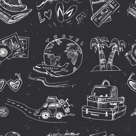 Hand drawn travel seamless pattern. Useful for identity, packaging, design and interior decorating.のイラスト素材