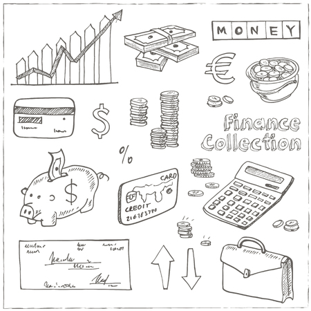 Hand drawn Finance set. Isolated vector illustration for identity, design, decoration, packages product and interior decorationのイラスト素材