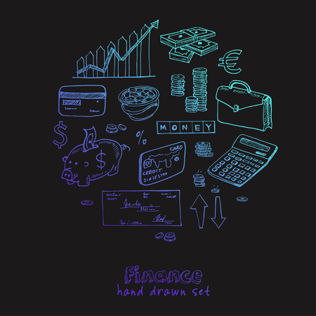 Hand drawn Finance set. Isolated vector illustration for identity, design, decoration, packages product and interior decorationのイラスト素材