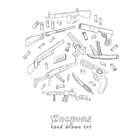 Hand drawn set  of Weapons.  Isolated vector illustration for identity, design, decoration, packages product and interior decorationのイラスト素材
