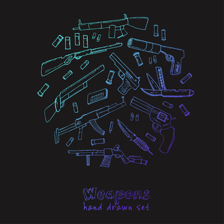 Hand drawn set  of Weapons.  Isolated vector illustration for identity, design, decoration, packages product and interior decorationのイラスト素材