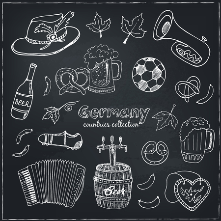 Hand drawn doodle Germany travel set.  Sketchy Icons set. Travel Collection. Isolated vector illustration.のイラスト素材