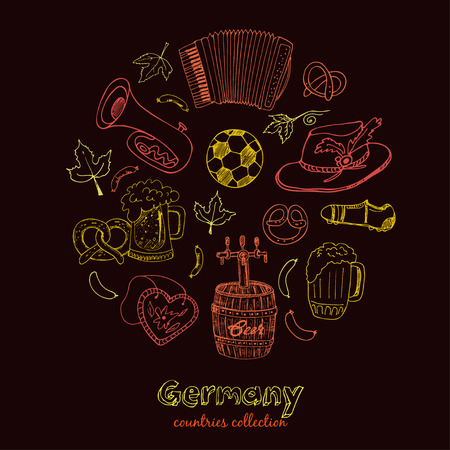 Hand drawn doodle Germany travel set.  Sketchy Icons set. Travel Collection. Isolated vector illustration.のイラスト素材
