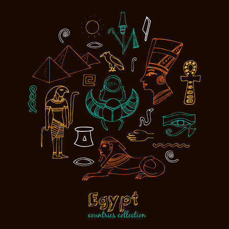 Egypt symbols set Sketches. Hand-drawing. Vector illustration of for design and packages product.のイラスト素材
