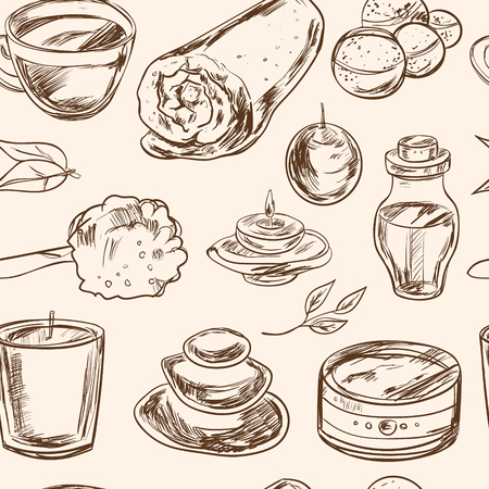 Spa beauty and care seamless pattern. Vector illustration.のイラスト素材