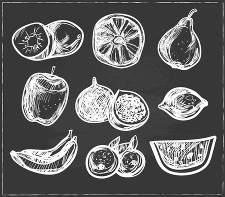 Collection of hand-drawn fruits vector illustration in vintage style.のイラスト素材