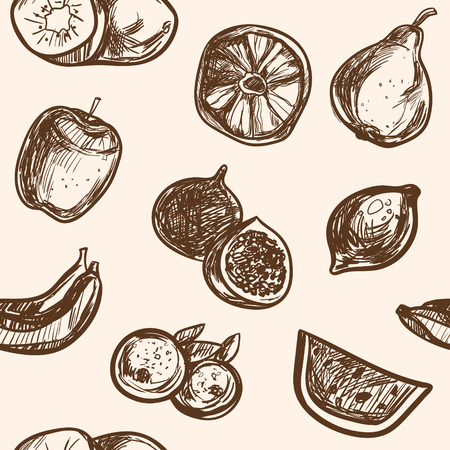 Collection of hand-drawn fruits vector illustration in vintage style.のイラスト素材