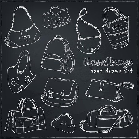 Hand drawn doodle sketch illustration set of bags - baggage for travel, suitcase, case, handbag Vectorのイラスト素材