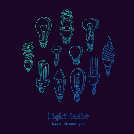 Doodle Set of light bulbs Vector illustrationのイラスト素材