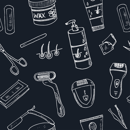 Doodle seamless pattern with hair removal tools Vector illustrationのイラスト素材
