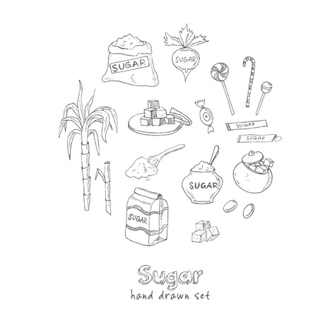 Doodle Set of sugar products Vector illustration for menus, recipes and packagesのイラスト素材