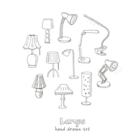 Doodle Set of table lamps Vector illustrationのイラスト素材