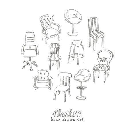 Doodle Set of isolated chairs Vector illustrationのイラスト素材