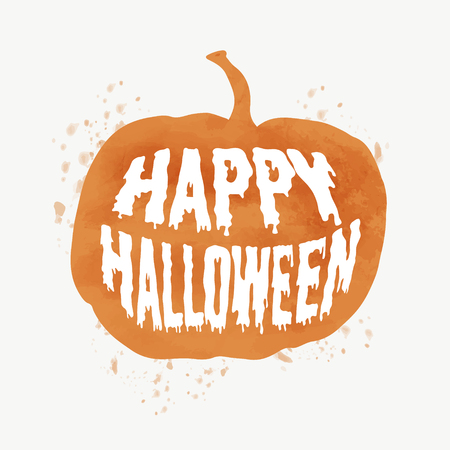 Happy Halloween Poster on bright watercolor background with stains and drops. Vector Illustration of Happy Halloween banner with halloween elementのイラスト素材