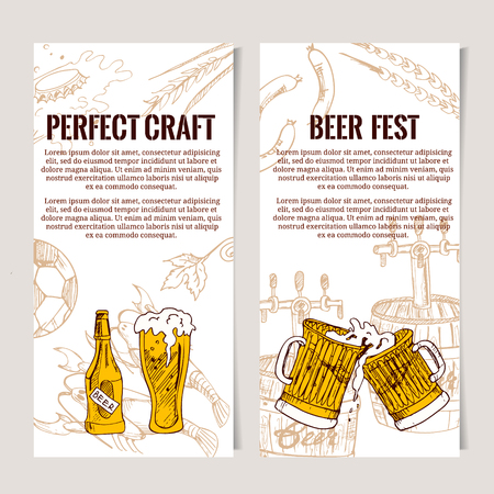 Set of vertical Beer Horizontal banners. Good as a template of advertisement or invitation. Vector illustrationのイラスト素材