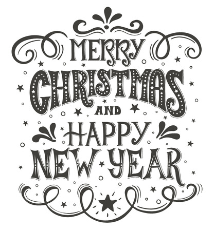 Merry Christmas and Happy New Year. Conceptual handwritten phrase T shirt calligraphic design, greeting card, poster or print Inspirational vector typography. Vector illustrationのイラスト素材