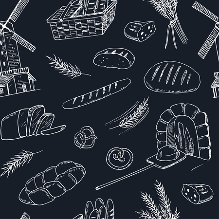 Bread vector hand drawn seamless pattern illustration.のイラスト素材