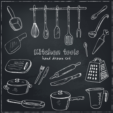 Doodle Kitchen tool collection - vector illustrationのイラスト素材