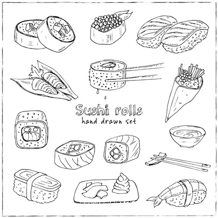 Japanese seafood sushi rolls with salmon, smoked eelのイラスト素材