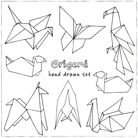 Origami hand drawn doodle set.のイラスト素材
