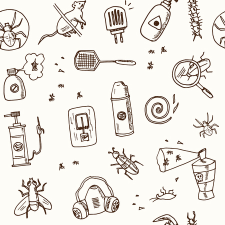 Hand drawn doodle pest control seamless pattern Vector illustration.のイラスト素材