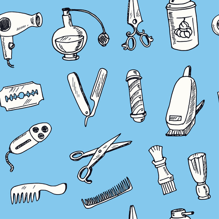 Hand drawn doodle barbershop seamless patternのイラスト素材