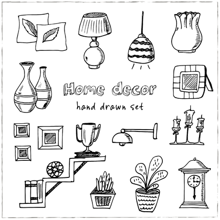 Home decor hand drawn doodle setのイラスト素材