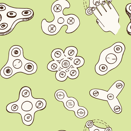 Spinner hand drawn doodle seamless pattern. Sketches. Vector illustration for design and packages product. Symbol collection.のイラスト素材