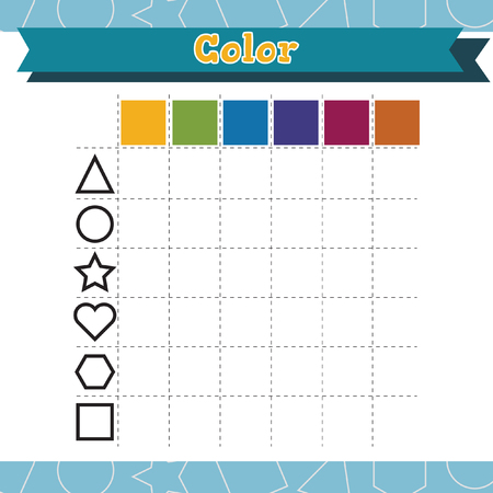 Learn shapes and geometric figures. Color Preschool or kindergarten worksheet. Vector illustrationのイラスト素材